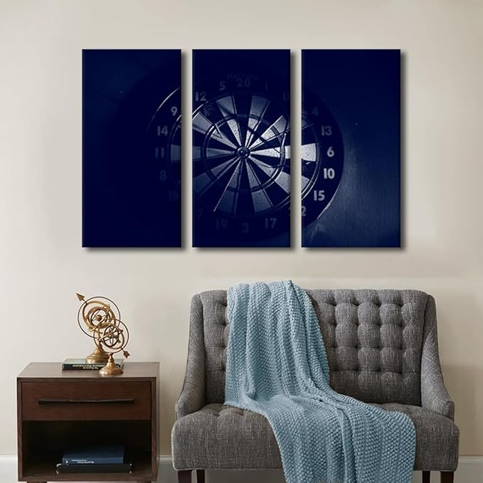 TUMOVO 3 Pieces Sports Theme Canvas Wall Art, Dart Hits the Bullseye Art Print for Contemporary Wall Decor Dart Board Posters Gift Wall Art for Room House Decorations Framed Ready to Hang(28" Wx42 H)
