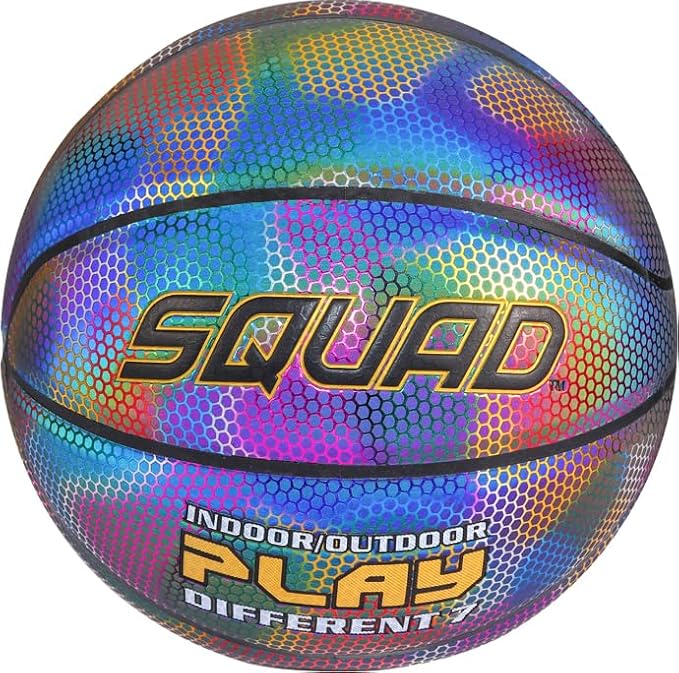 SQUAD NightPlay Reflective Basketball Size 5, Size 7 - Cool Holographic Glow Basketball for Night Game, Ideal Gift for Boys Girls 10-14 Year Old, Cool Teen Toys