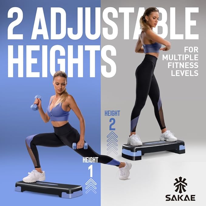 SAKAE Aerobics Step Platform Set with Weighted Vest & Measuring Tape, Adjustable Height 2 Level Risers Workout Step Trainer with Non-Slip Surface, Step Platform for Home Exercise, Multiple Colors