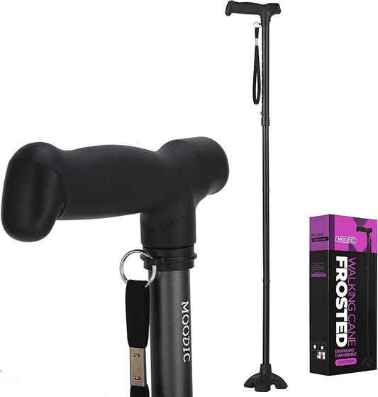 Walking Cane for Men and Women, Extended Handle; Solid Base; Foldable; Adjustable Heights; Lightweight; Heavy-Duty Canes for Seniors (Black)