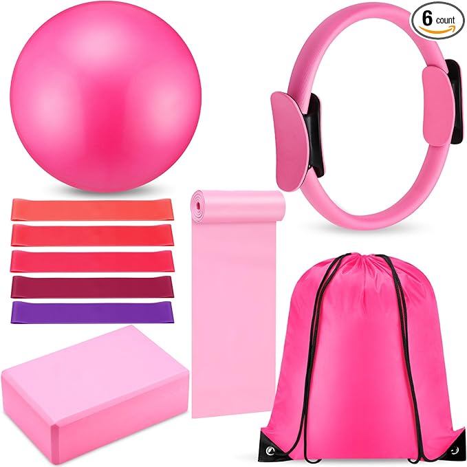 10 Pcs Pilates Ring Set for Women Home Yoga Equipment Accessories Pilates Ring Circle and Ball Workouts Gift Include Ball Yoga Circle Resistance Bands Block Straps Gym Bag