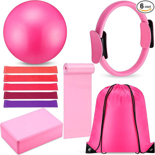 10 Pcs Pilates Ring Set for Women Home Yoga Equipment Accessories Pilates Ring Circle and Ball Workouts Gift Include Ball Yoga Circle Resistance Bands Block Straps Gym Bag