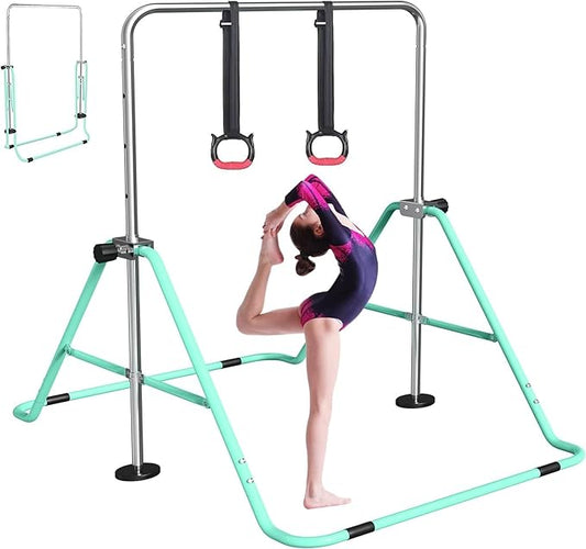 FBSPORT Gymnastics Bar for Kids, Adjustable Height Gymnastic Horizontal Bars,Junior Training Bar Children Folding Training Monkey Bars for Home Using