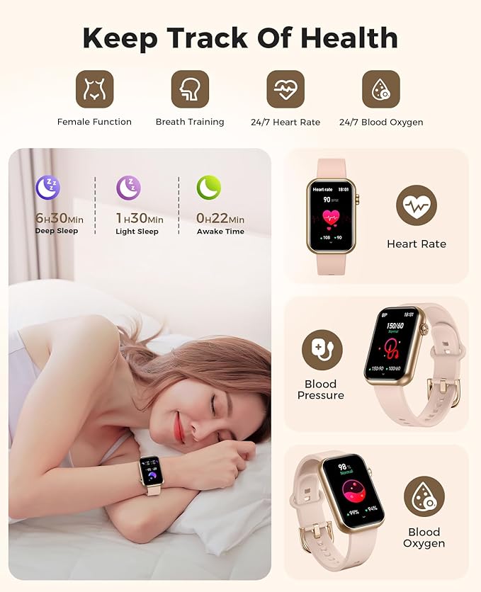 Smart Watch Fitness Tracker (Answer/Make Call), 24/7 Heart Rate Spo2 Blood Pressure Monitor Sleep Tracker, 114 Sports Modes Pedometer Calorie Step Tracker, Waterproof Activity Tracker for Women