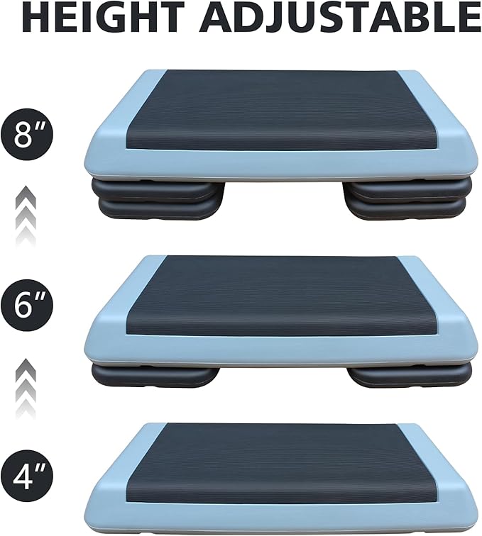 Aerobic Step Platform 30" × 14" Height Adjustable Workout Step for Fitness Strength Training with Risers Exercise Platform for Home Gym