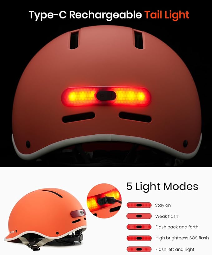 Bike Helmet for Adult: Bicyle Helmet with EPS Foam Interior for Men & Women, Adjustable Cycling Helmet with LED Light Safety Certified for Commuting