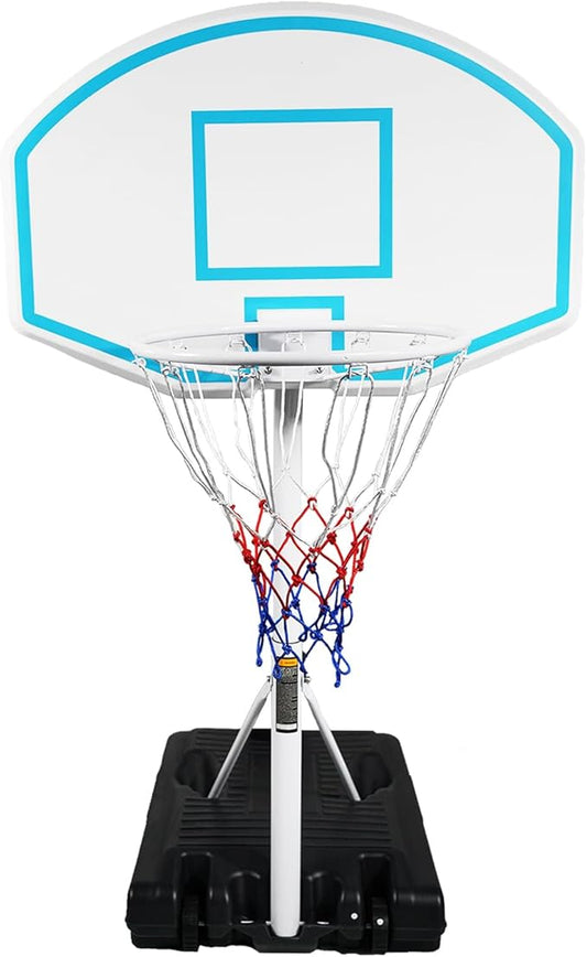 Pool Basketball Hoop, Adjustable Poolside Basketball Hoop with Wheels, Outdoor Height Adjustable Swimming Pool Basketball Goal Set, Perfect for Swimming Pool & Home Play