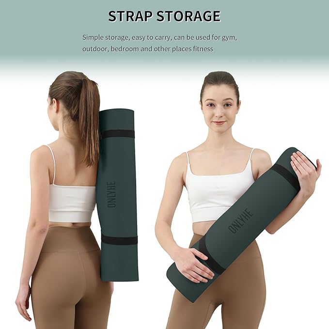 Yoga Mat Extra thick 8mm Exercise mat, Soft Lightweight TPE Fitness Mat with strap, High Elasticity, Anti-fatigue,non-slip mat for Women, Yoga, Camping, Travel, Gym & Outdoor | 72"L x 0.32"Th