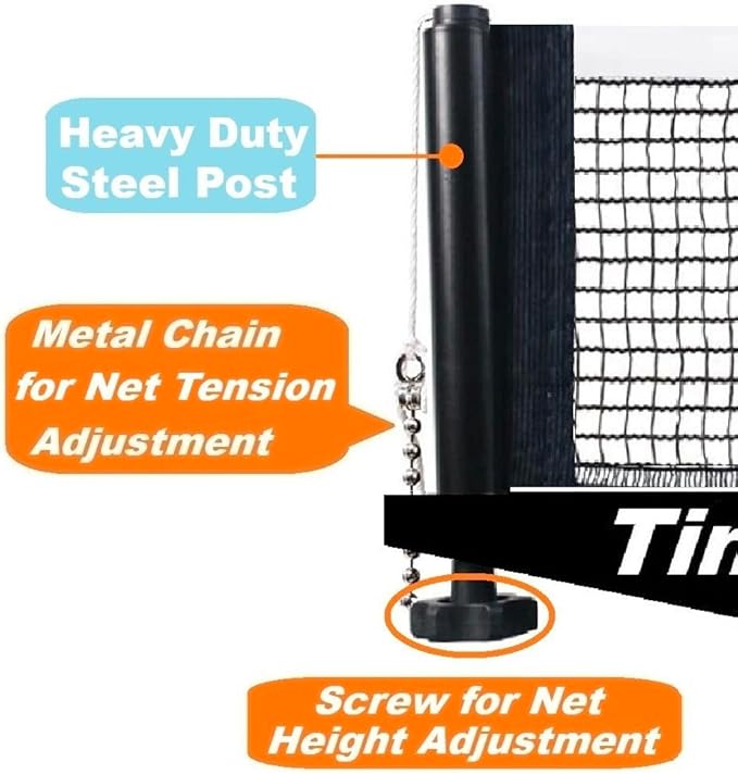 Tinos Professional Table Tennis Net fits 1.8" Maximum Table Thickness | Screw Clamp Ping Pong net & Post Set | Height and Tension adjustments