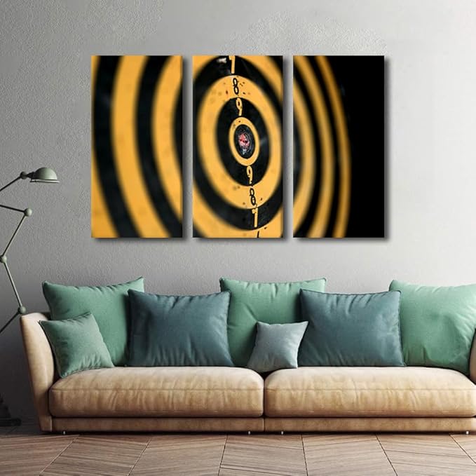 3 Panel Dart Plate Canvas Wall Art Yellow Retro Dart Plate Artwork Wall Decor Home Sports Theme Picture Canvas Wall Art for Bedroom Living Room Bathroom Prints Posters Framed Ready to Hang(24"Wx36"H)