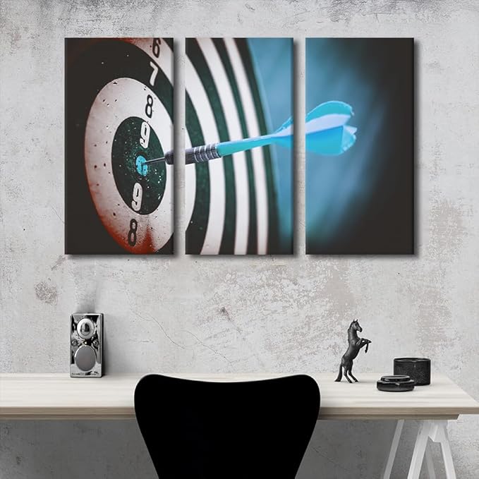 Canvas Wall Art Vintage Office Paintings Prints on Canvas Positive Darts Hit the Bull's Eye Closeup Modern Artwork Pictures for Living Room Bedroom Wall Decor Giclee Framed Ready to Hang, 40"Wx60"H
