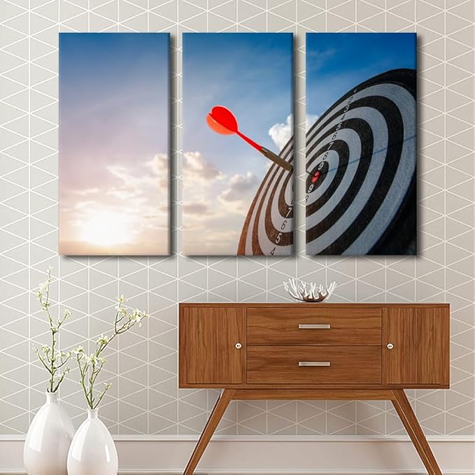 3 Piece Wall Art Dartboard Wall Pictures for Living Room Success Hitting Target Aim Painting on Canvas Office Wall Decor Positive Men Bedroom Wall Art Modern Artwork Framed Ready to Hang, 40"Wx60"H