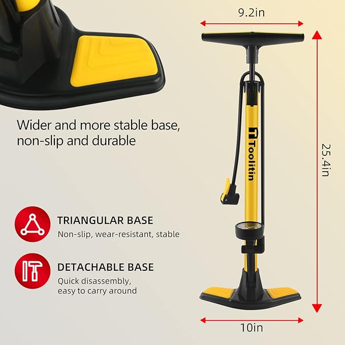 Bike Pump with Gauge,High Pressure,Floor Bicycle Pump Compatible with Presta and Schrader Valve,Bike Tire Pump for Road Bike,MTB,Hybrid,Balls…
