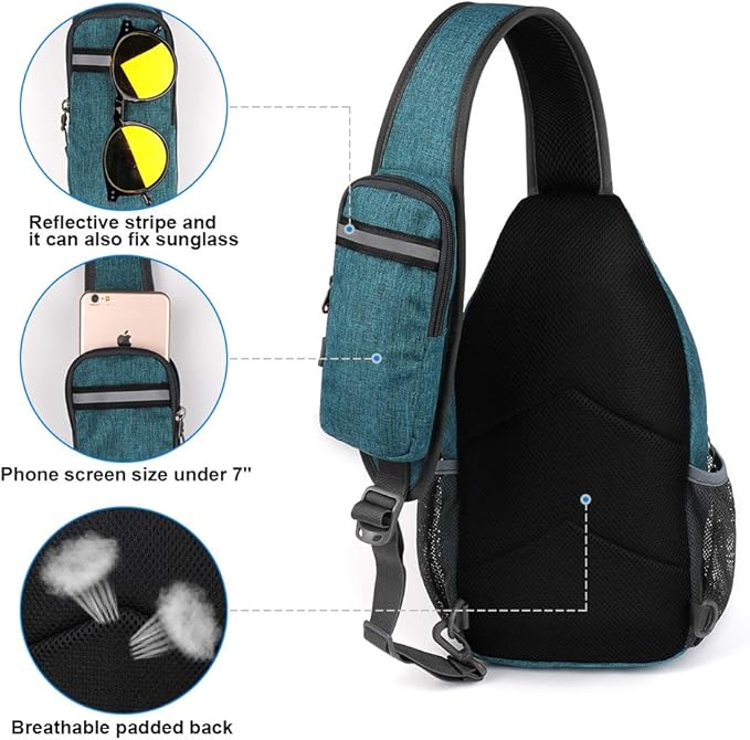 WATERFLY Crossbody Sling Backpack Sling Bag Travel Hiking Chest Bag Daypack