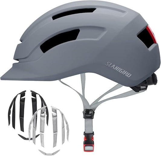 Adult Urban Bike Helmet - Adjustable Fit System & Integrated Taillight for Men Women