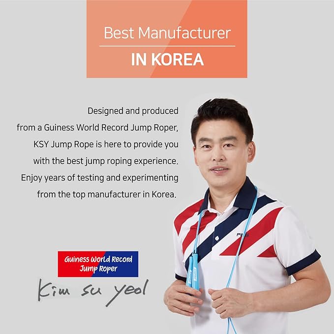 Skipping Jump Rope for Fitness Workout - Light Weight, Adjustable, Tangle Free, Excellent line control for Cardio Boxing, CrossFit, Training Exercise All Ages and Gender ( Special Luxury, KA-220, Made in Korea)