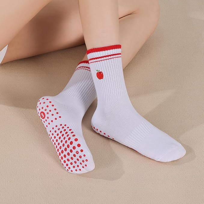 EUDOLAH Cute Yoga Socks for Women Pilates Barre Breathable Non-Slip Crew Grip Sock With Stripes Anti-friction Athletic Socks