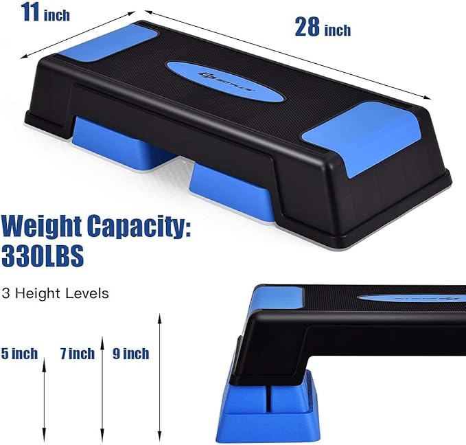 Goplus 30'' Aerobic Stepper with Risers, 5” 7” 9” Levels Height Adjustable, Workout Fitness Exercise Step Platform Trainer with Non-Slip Foot Pads, for Home/Gym