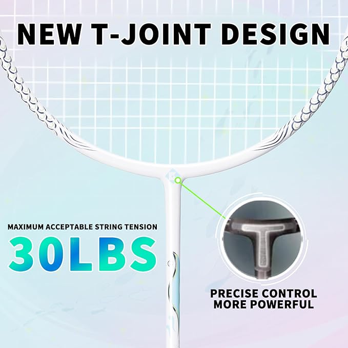 Professional Badminton Racket 5U | Carbon Fiber Badminton Racket Set with Grip Tape & Cover Bag | Pro Badminton Racquet Lightweight for Beginner, Intermediate Players Outdoor Games