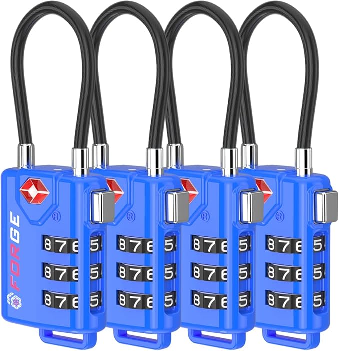 Bright Colors, TSA Approved Luggage Locks 4 Pack, Re-settable Combination with Alloy Body, Blue 4 Locks.