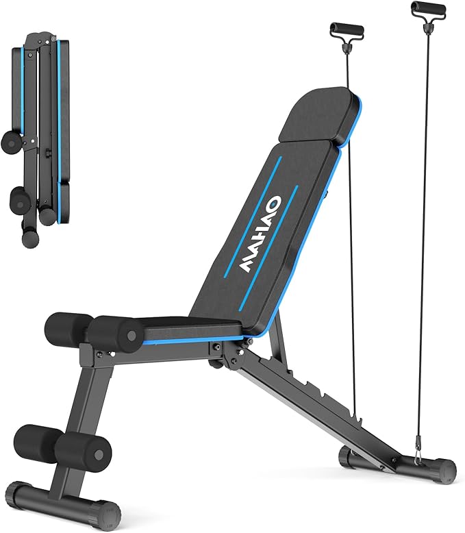 Adjustable Weight Bench for Home Gym, Workout Bench Incline Decline with Adjustable Headrest, Fast Folding Bench Press for Full Body Workout