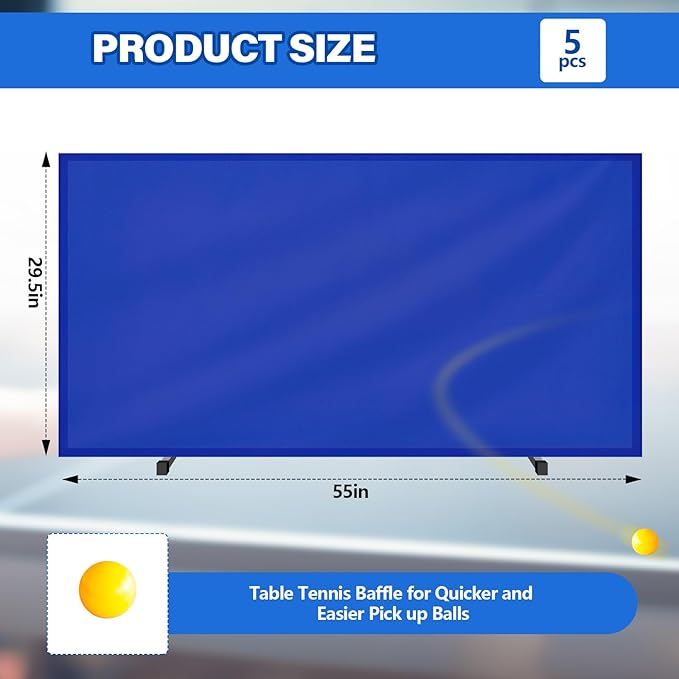 5 Pcs 55" x 29.5" Table Tennis Barrier with 420D Oxford Cloth Table Tennis Baffle for Quicker and Easier Pick up Balls Table Tennis Surround Block for Table Tennis Court