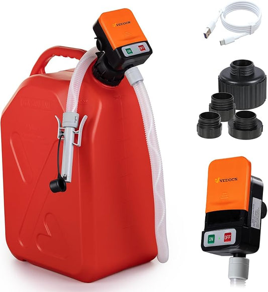 Automatic Fuel Transfer Pump with Auto-Stop, 51'' Extra Long Hose, 3.2 Gallon per Min, Fast and Safe Portable Gas Can Pump for Oil,Battery or USB Powered, 4 Can Adapters,Diesel,Gasoline (orange+Black)