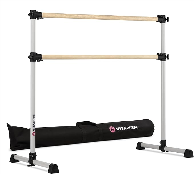 VITA Barre Portable Freestanding Double Ballet Barre, Prodigy, with Carry Bag | Adjustable Height, USA Made, Home or Gym Exercise Equipment for Kids & Adults | Dance, Fitness, Pilates