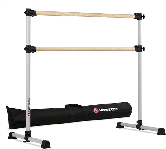 VITA Barre Portable Freestanding Double Ballet Barre, Prodigy, with Carry Bag | Adjustable Height, USA Made, Home or Gym Exercise Equipment for Kids & Adults | Dance, Fitness, Pilates