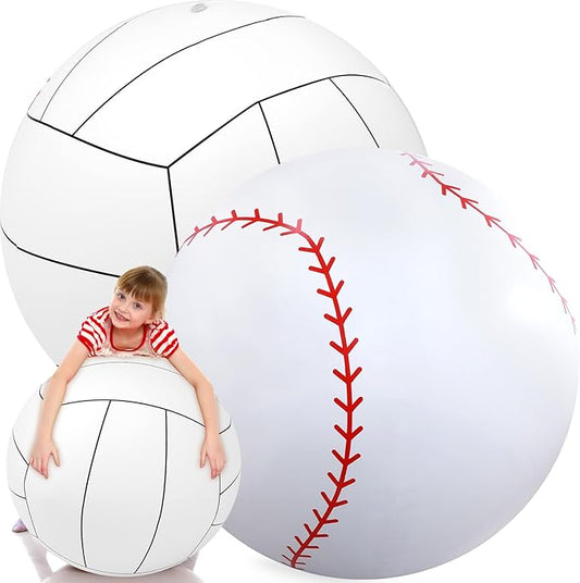 Lewtemi Giant Inflatable Sports Balls Large Inflatable Beach Ball Baseballs Soccer Rainbow Basketball Football for Sport Birthday Party Favor(2 Pcs,Baseball, Volleyball,40 Inch)