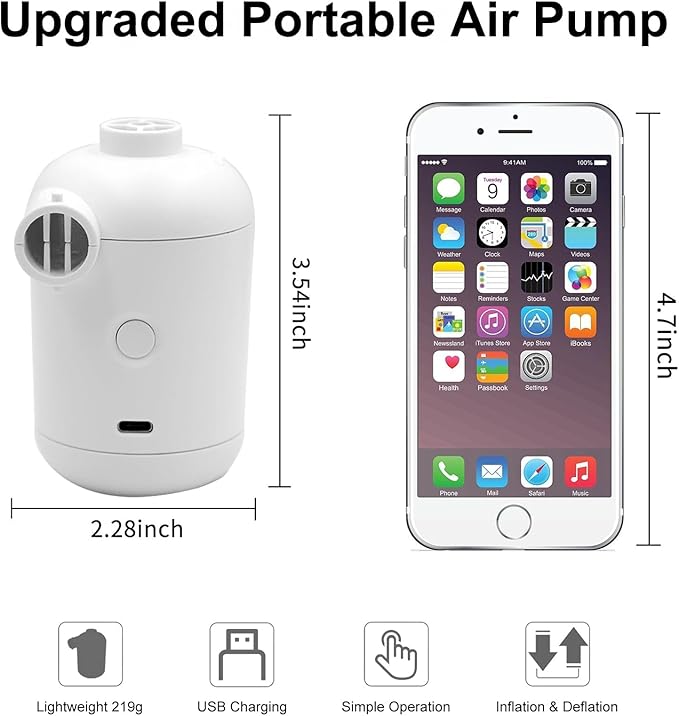 3T6B USB Rechargeable Air Mattress Pumps, Portable Air Pump with 4 Nozzles for Outdoor Camping, Air Mattress, Inflatable Couch, Pool Toy