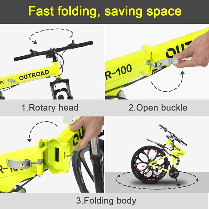 Outroad Folding Mountain Bike Foldable/Unfoldable Bike 26 Inch for Adult, 21-Speed Dual Suspension High-Carbon Steel MTB Foldable Bicycle, Dual Disc Brake Folding Bikes for Women and Men