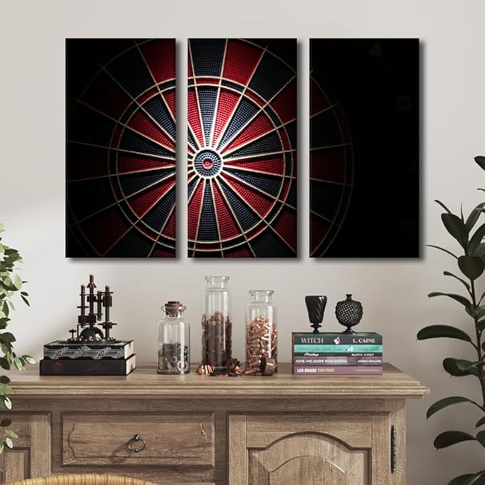 3 Piece Black and White Wall Art Dart Plate in the Dark Poster Artwork Canvas Wall Art Wall Decor Inspirational Wall Art for Bedroom Bar Club Sports Theme Wall Art Framed Ready to Hang(40"Wx60"H)