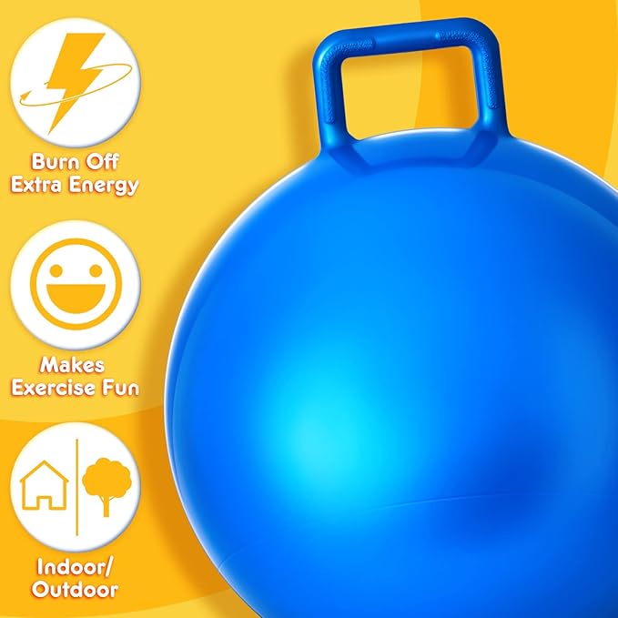 Lewtemi 6 Pcs Hopper Ball Carnival Outdoor Games 18 Inch Jumping Hopping Inflatable Bouncing Ball with Handle and Air Pump for Kids Sport Exercise (Red, Blue, Green, Pink, Yellow, Purple)