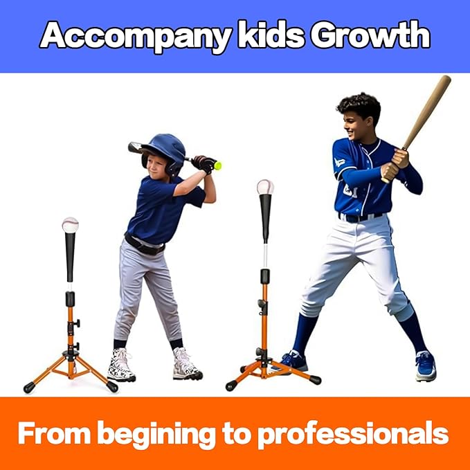 Adjustable Baseball Hitting Tee for Softball - Youth T-Ball Stand Ages 3-12 with Tool-Free Height, Multi-Surface Stability, Durable Baseball Training Equipment