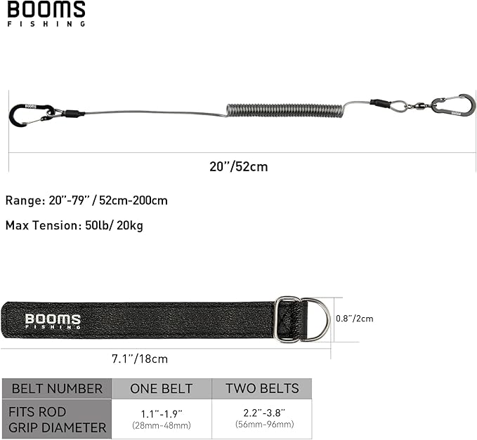 Booms Fishing T02 Fishing Pole Tether, Kayak Paddle Leash, Paddle Board Fishing Accessories, Heavy Duty Fishing Lanyard for Fishing Tools/Rods/Paddles