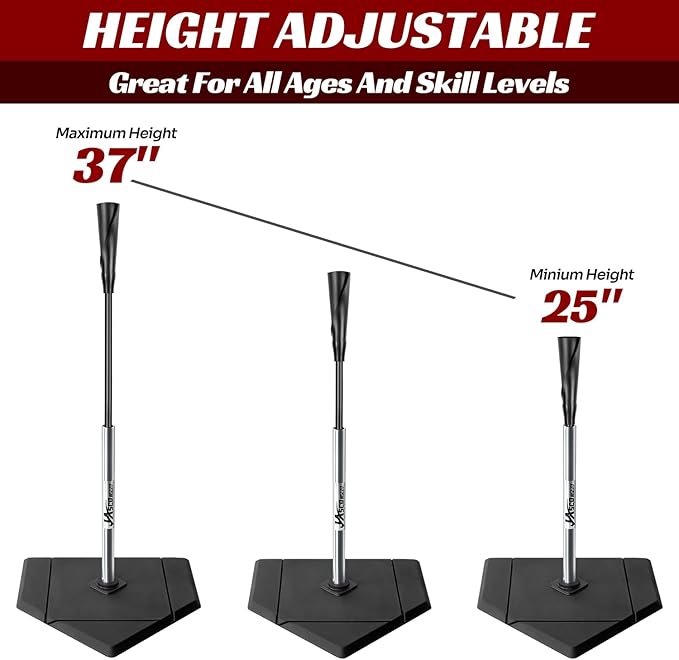 Portable Baseball Batting Tee, Height Adjustable from 25-37 inch Hitting Tee for Baseball and Softball,Premium Baseball Tee with Rubber Top,Alumium Pole,Metal Base for Kids/Youths/Adults
