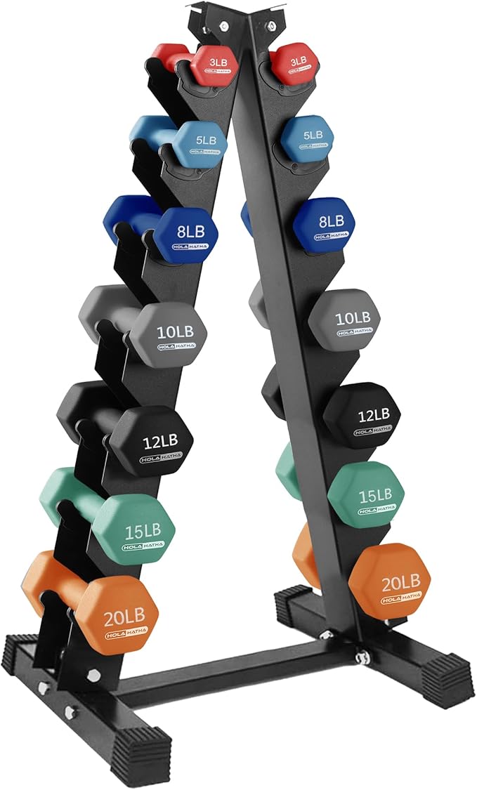 HolaHatha 2, 3, 5, 8, and 10 Pound Neoprene Dumbbell Free Hand Weight Set with Rack, Ideal for Home Exercises to Gain Tone and Definition, Pastel
