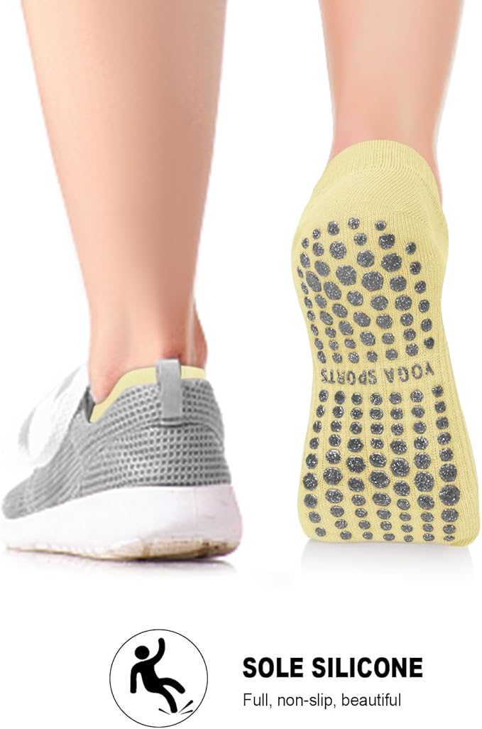 6 Pairs Grip Pilates Socks for Women, Non-slip Yoga Athletic Socks for Barre Ballet Barefoot Workout Hospital