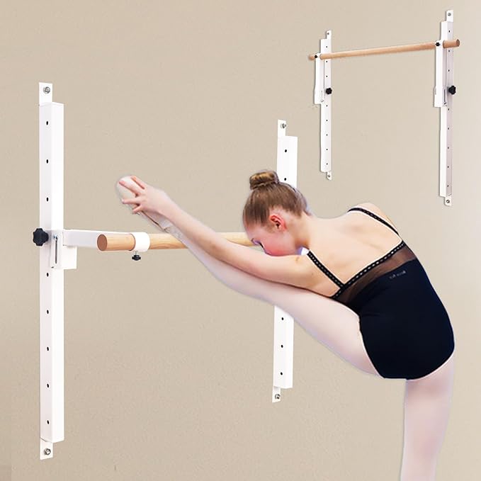 Wall Mounted Ballet Barre Adjustable Ballet Bar Foldable Dance Bar-Fully Adjustable -Solid Beech Wood Bar,Ballet workout Fitness Equipment Pull Up Stretch Never move