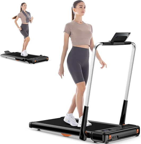 Incline Walking Pad with Handle Bar, Folding Treadmill Foldable Portable Under Desk for Home Office, Ultra Quiet <45dB, Safety Lock, 300+ LB Capacity