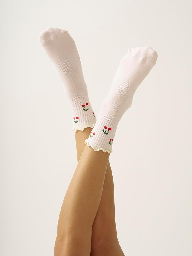 Crew Half Calf Grip Socks, Cutest Fruits Pilates Socks, Ruffle socks, Non-Slip, Barre Yoga Fitness