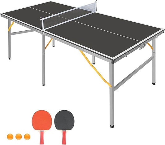 Ping Pong Table Foldable & Portable Table Tennis Table Set for Indoor & Outdoor Games with Net, 2 Paddles and 3 Balls