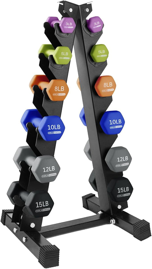 HolaHatha 2, 3, 5, 8, and 10 Pound Neoprene Dumbbell Free Hand Weight Set with Rack, Ideal for Home Exercises to Gain Tone and Definition, Pastel