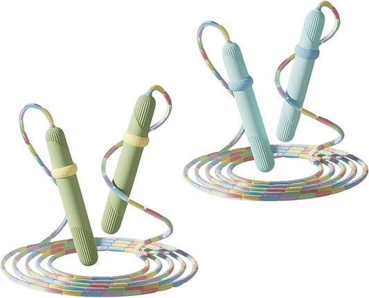 Beaded Jump Rope 1 Pack/2 Pack, ACEONE Segmented Skipping Rope for Kids Adults, Adjustable Tangle-Free Toddler Jumping Rope for Fitness Exercise Training