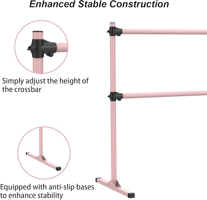 Zlinke 4FT Height Adjustable Ballet Barre, Freestanding Ballet Bar, Heavy Duty Dance Bar Support, Sturdy Construction, Anti-Slip for Kids Adult, Home and Gym Use