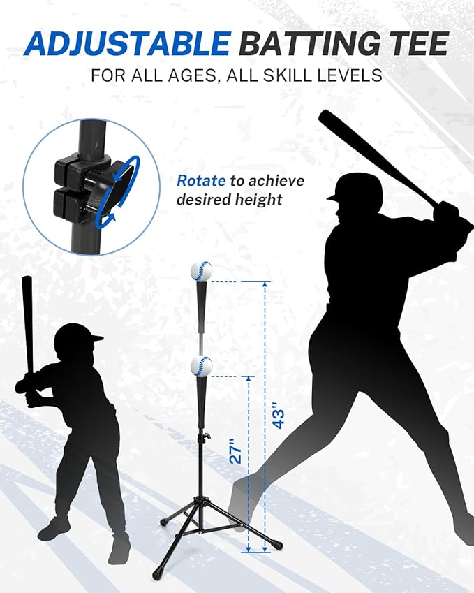 Gonex 7' x 7' Baseball Softball Practice Net Set with Batting Tee for Hitting and Pitching Batting, Practice Training Aid, with Strike Zone, Large Mouth, Bow Frame, Carrying Bag