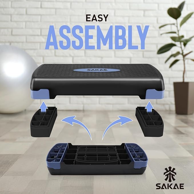 SAKAE Aerobics Step Platform Set with Weighted Vest & Measuring Tape, Adjustable Height 2 Level Risers Workout Step Trainer with Non-Slip Surface, Step Platform for Home Exercise, Multiple Colors