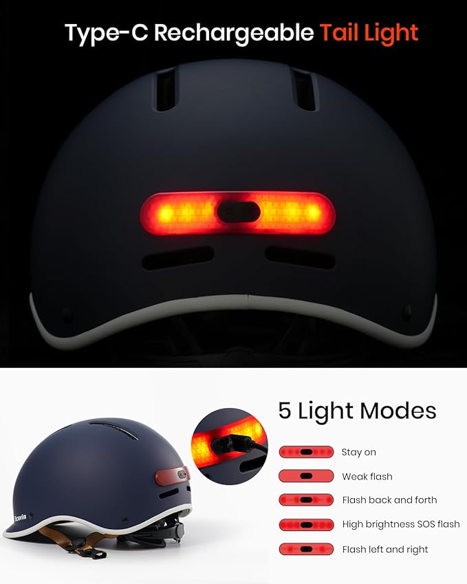 Bike Helmet for Adult: Bicyle Helmet with EPS Foam Interior for Men & Women, Adjustable Cycling Helmet with LED Light Safety Certified for Commuting