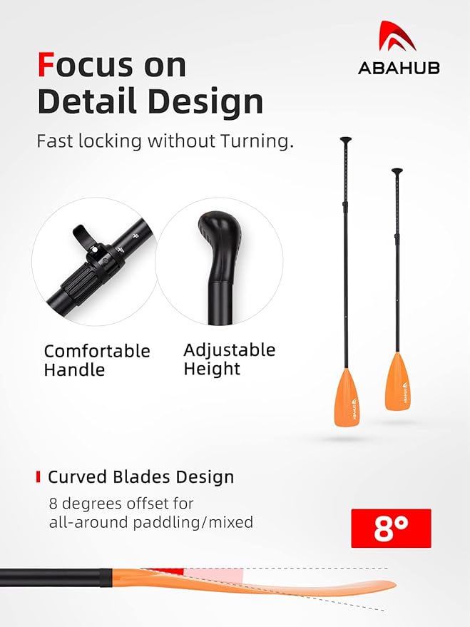 Abahub SUP Paddle - 3 Piece Adjustable Paddles - Lightweight Stand-up Paddle Oars for Paddleboard, Adjustable Aluminum Alloy Shaft 68" - 84", Black/Blue/Green/Orange/Red/Yellow Plastic Nylon Blade